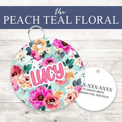 Pet ID Tag | Peach Teal Floral