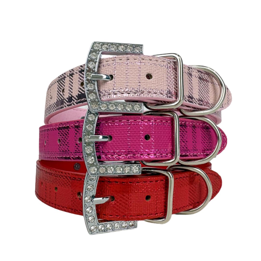 Metallic Plaid Personalized Pet Collars
