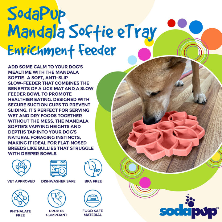 Mandala Softie eTray Shallow Slow Feeder Dog Bowl with Suction Cups |  USA Made