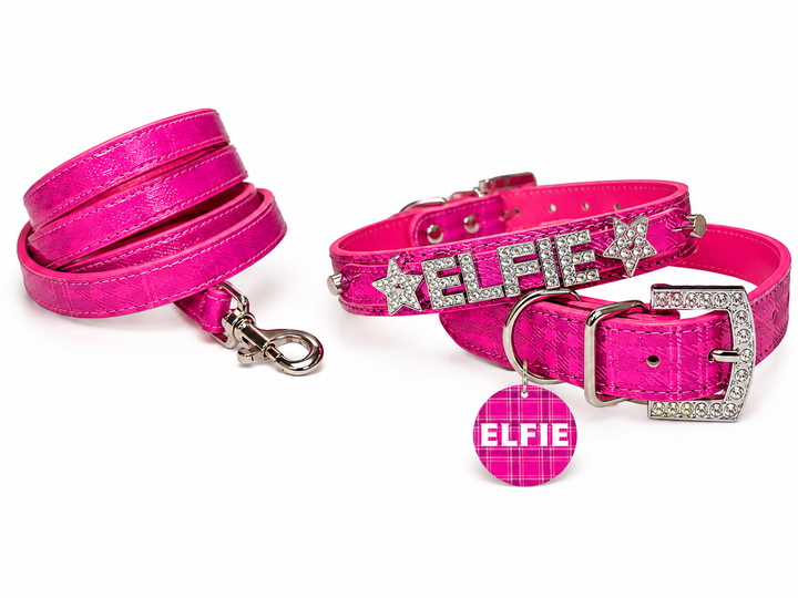 Metallic Plaid Personalized Pet Collars