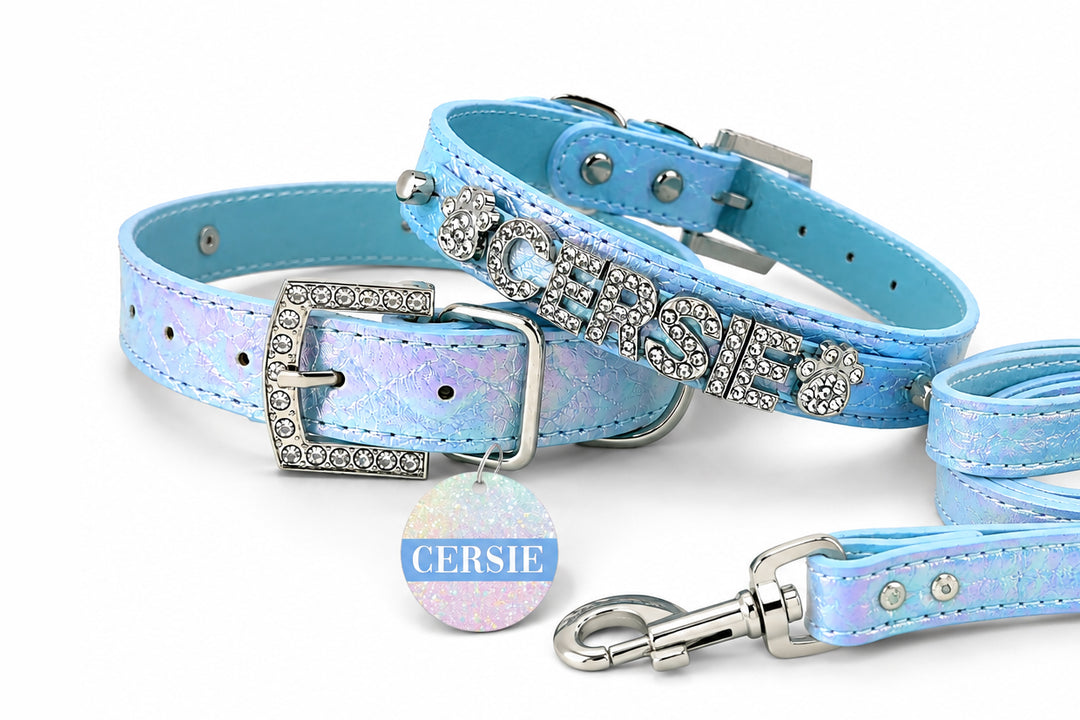 Quilted Iridescent Periwinkle Blue collar