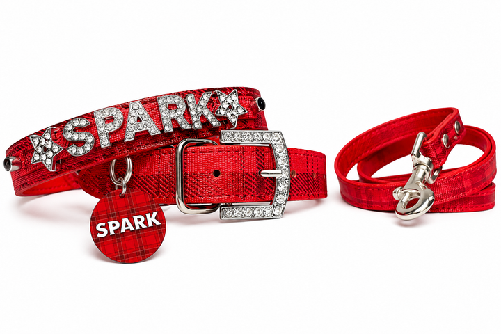 Metallic Plaid Personalized Pet Collars