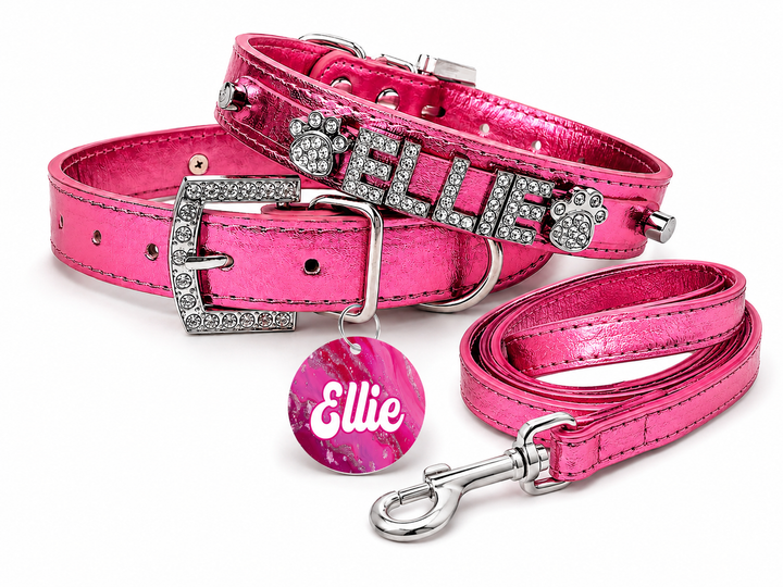 Personalized Collar | Metallic Rose with silver