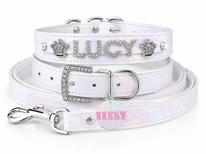 Quilted Iridescent white collar
