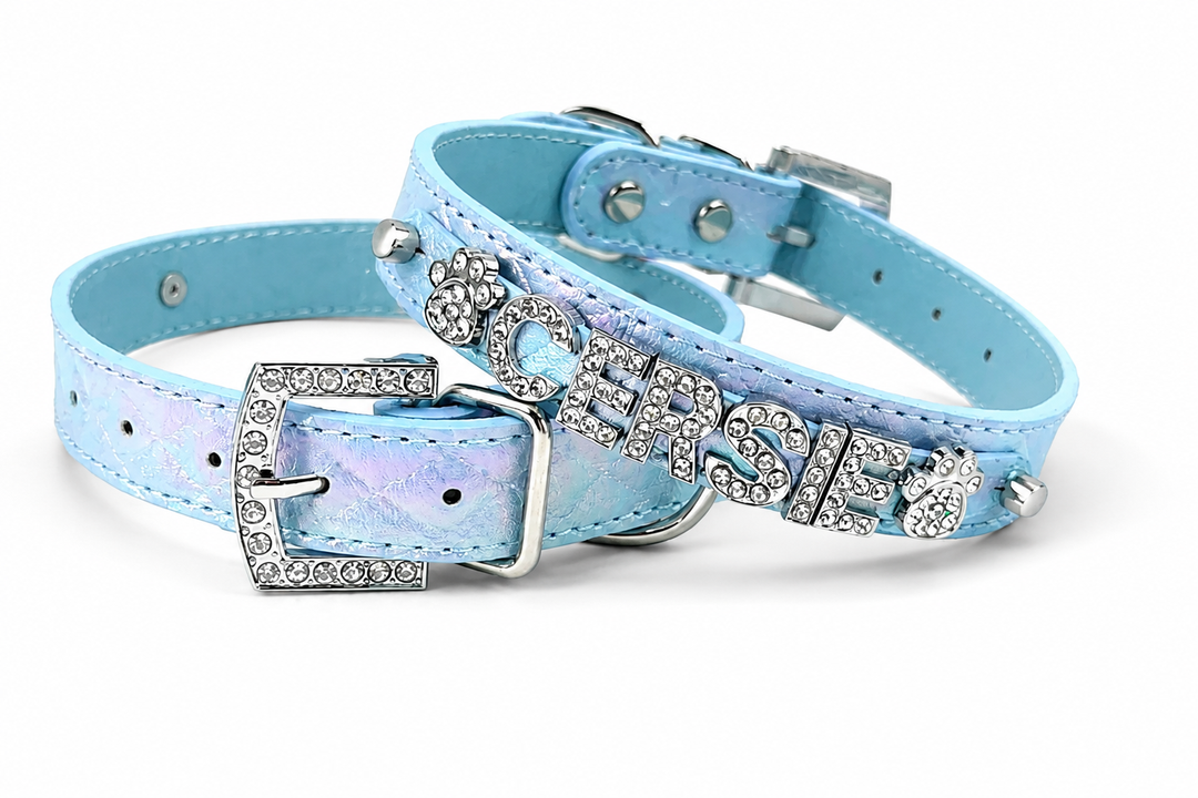 Quilted Iridescent Periwinkle Blue collar
