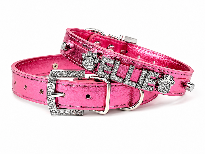 Personalized Collar | Metallic Rose with silver