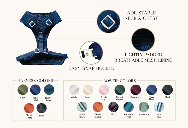 Navy Bowtie Harness- 15 Bow Color Options