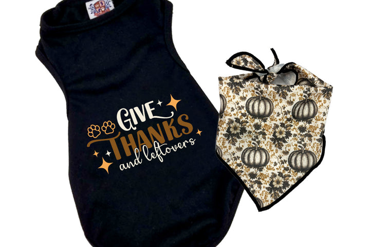 Thanksgiving Dog Tee & Bandana Combo | Black Give Thanks And Leftovers