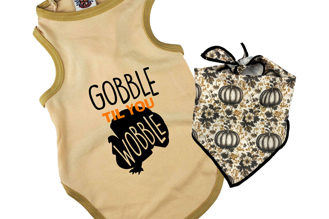 Thanksgiving Dog Tee & Bandana Combo | Gobble Til You Wobble