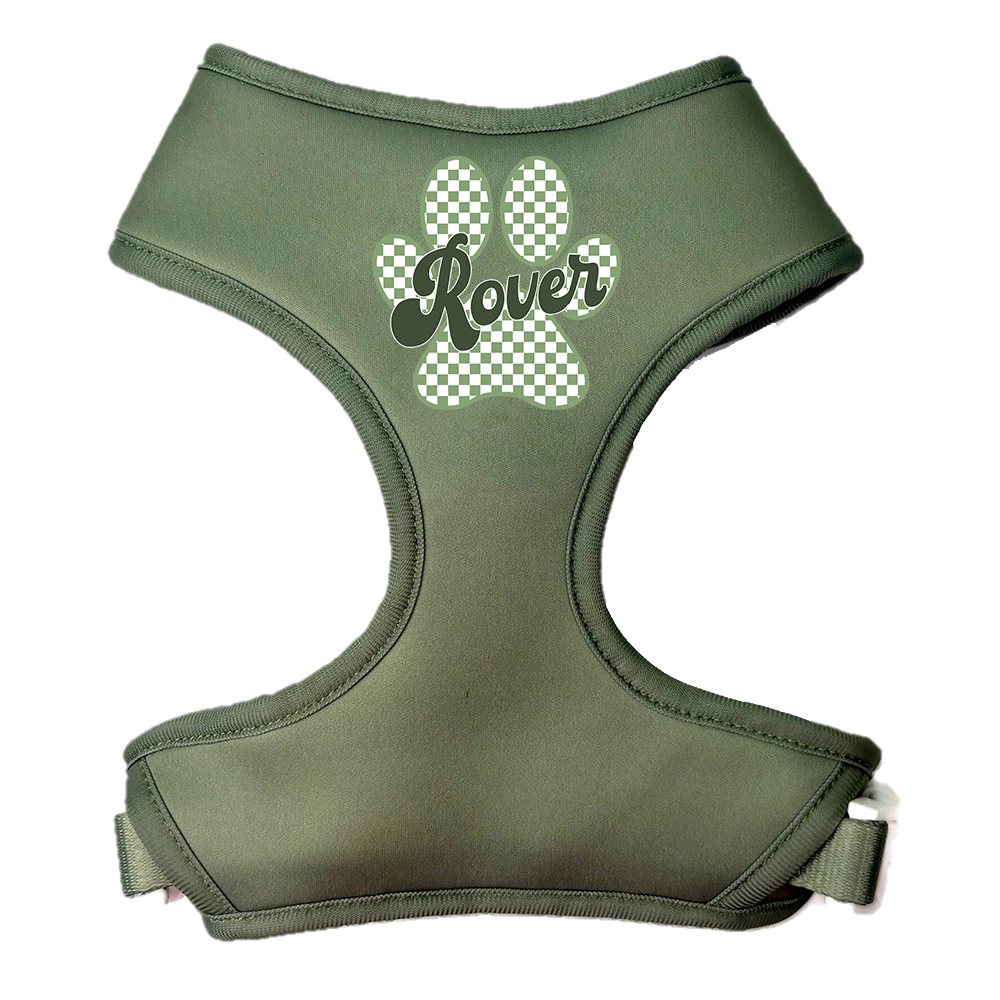 Personalized Green Sage Retro Paw Harness