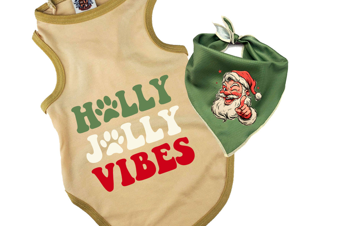 Christmas Dog Tee & Bandana Combo |  Holly Jolly Vibes