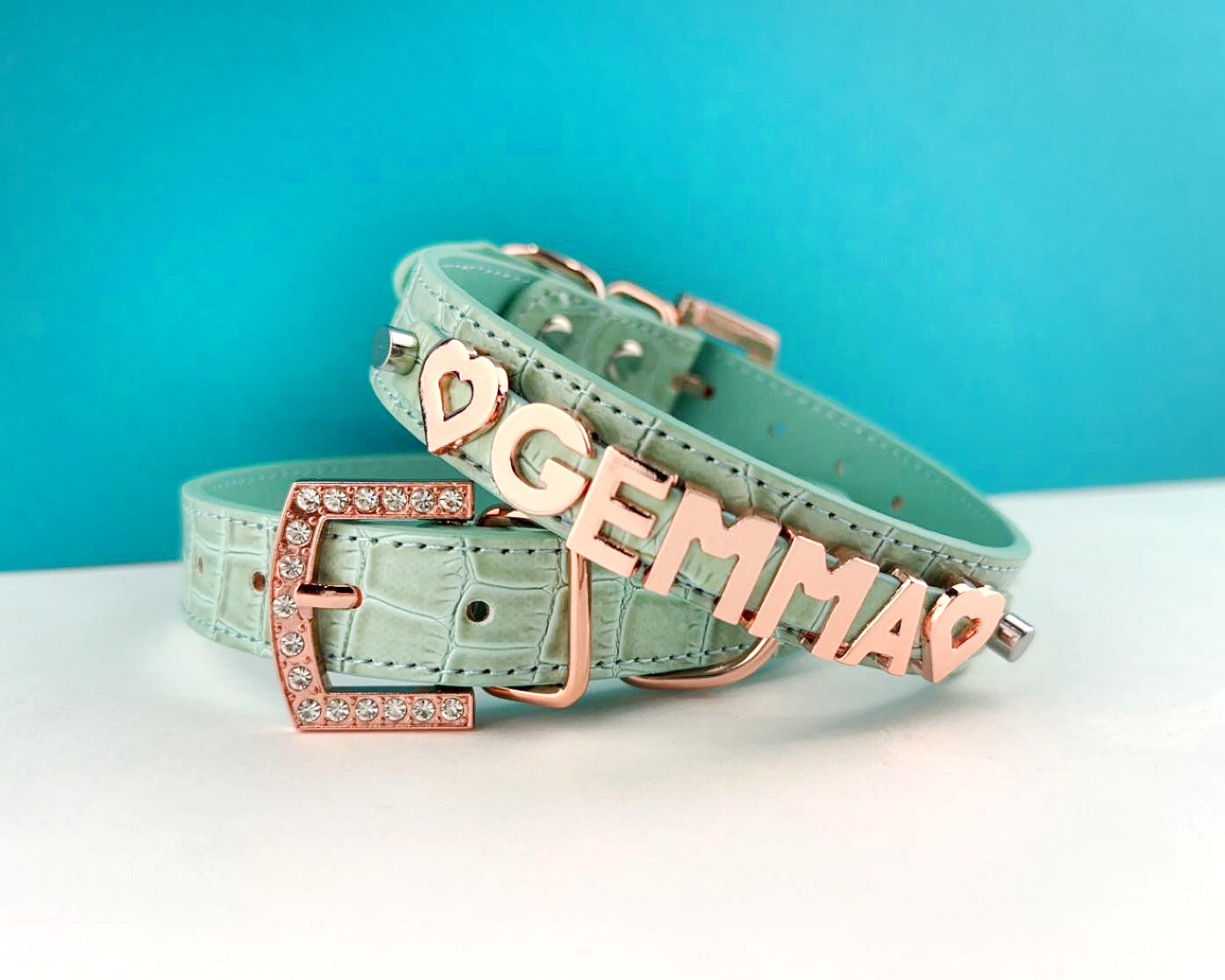 Mint Croc with rose gold Pet Collar