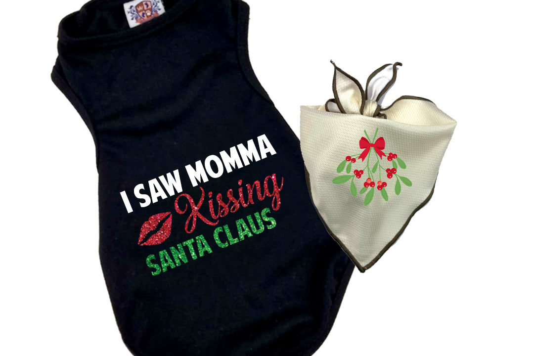 Christmas Dog Tee & Bandana Combo | I Saw Momma Kissing Santa