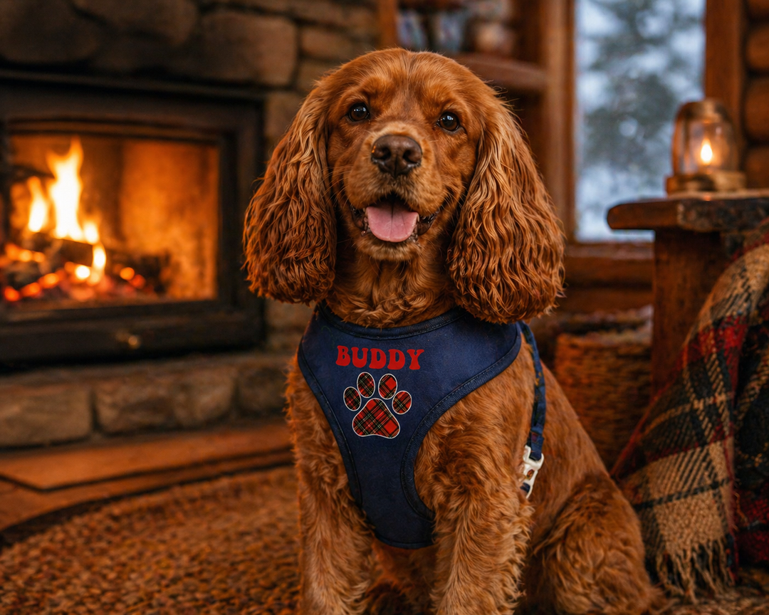 Personalized Navy Preppy Plaid Paw Harness