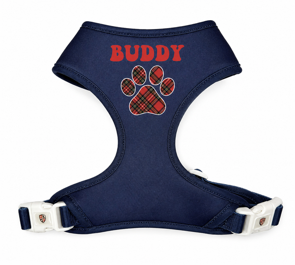 Personalized Navy Preppy Plaid Paw Harness