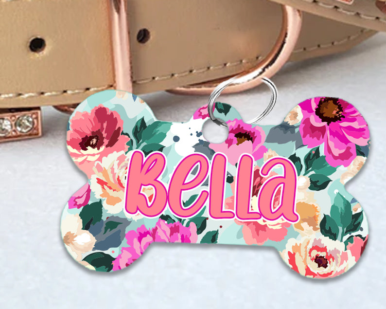 Pet ID Tag | Peach Teal Floral
