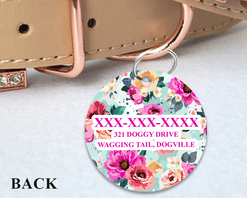 Pet ID Tag | Peach Teal Floral