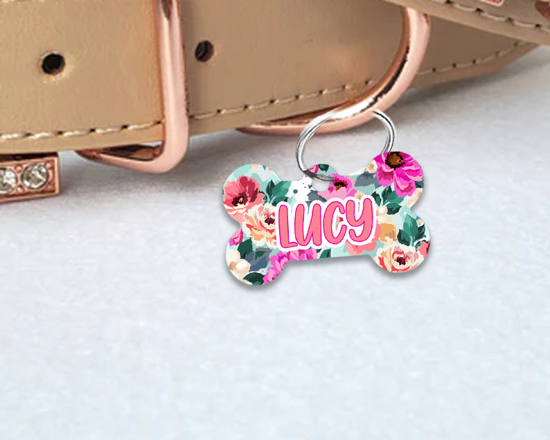 Pet ID Tag | Peach Teal Floral