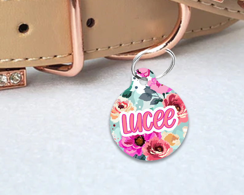 Pet ID Tag | Peach Teal Floral