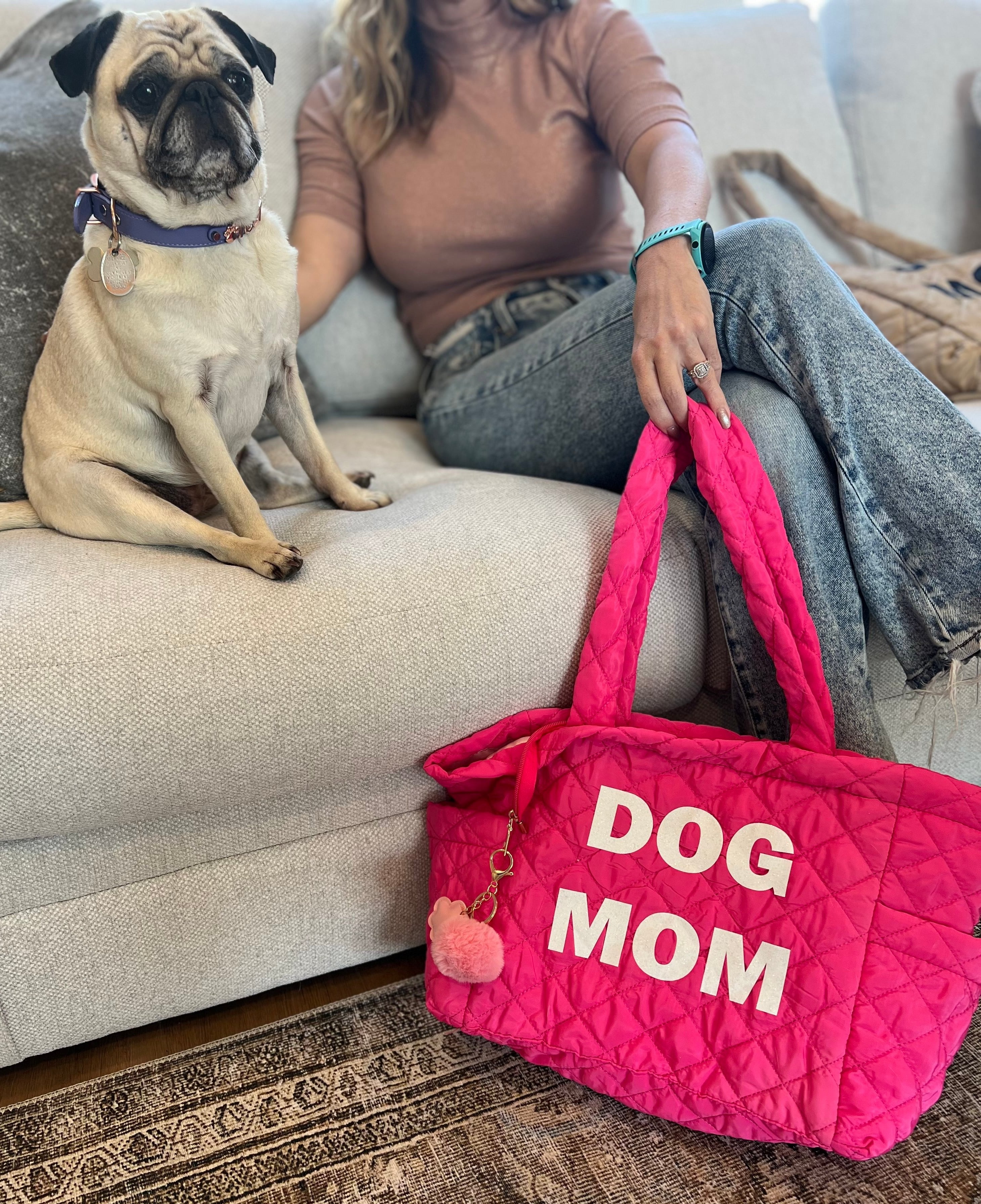 Glitter Quilted Dog Mom Tote