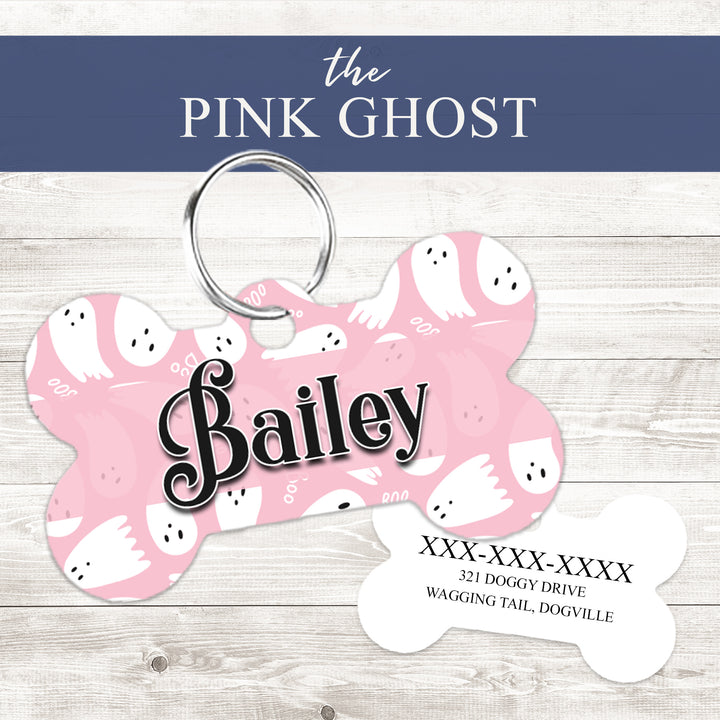 Pet ID Tag | Halloween Pink Ghost