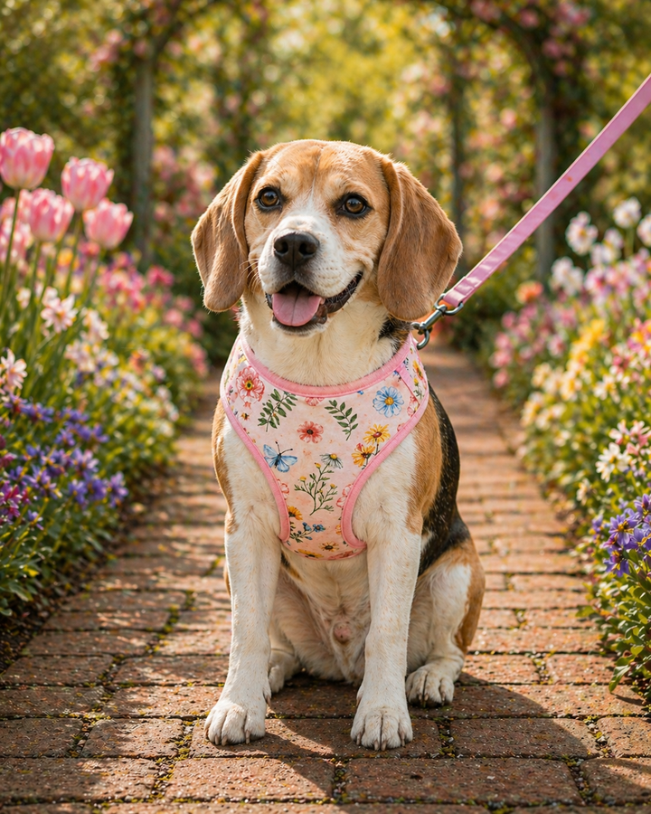 Blush Bloom Dog Harness | Light Pink Adjustable Pet Harness