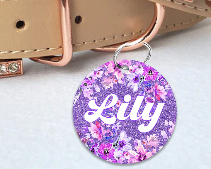 Pet ID Tag | Purple Floral