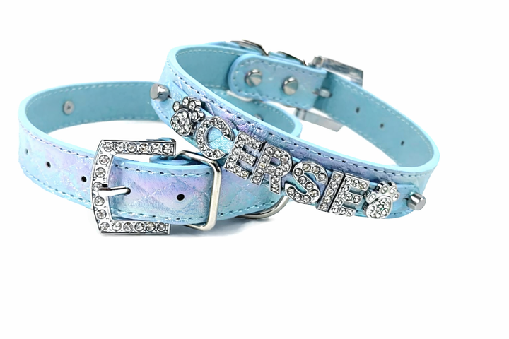 Quilted Iridescent Periwinkle Blue collar
