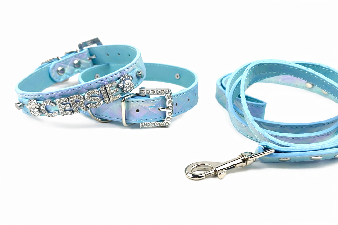 Quilted Iridescent Periwinkle Blue collar
