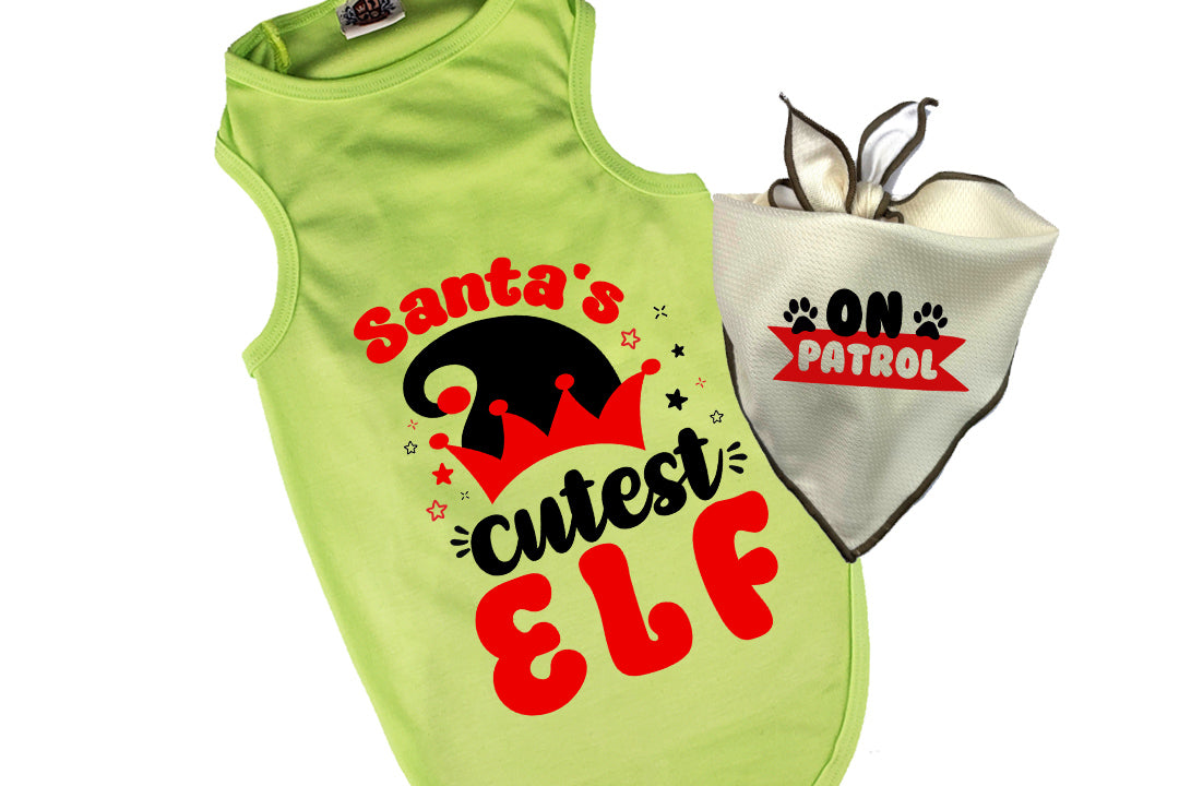 Christmas Dog Tee & Bandana Combo |  Santa's Cutest Elf