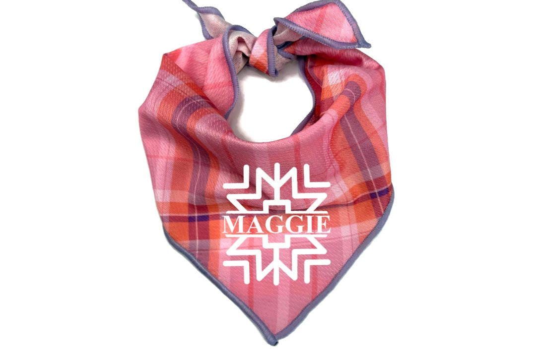 Holiday Dog Bandana | Personalized Pink Plaid Snowflake
