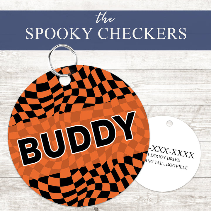 Pet ID Tag | Halloween Spooky Checkers