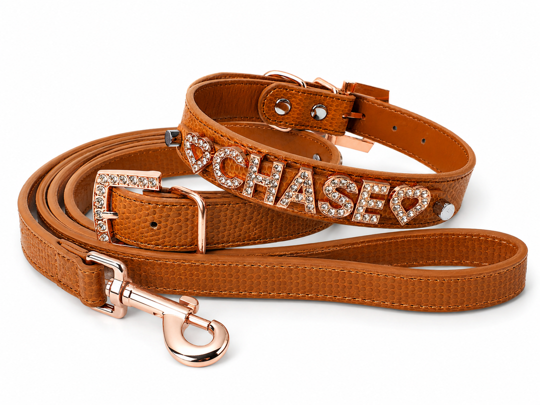 Personalized Collar | Saddle Brown and Rose Gold