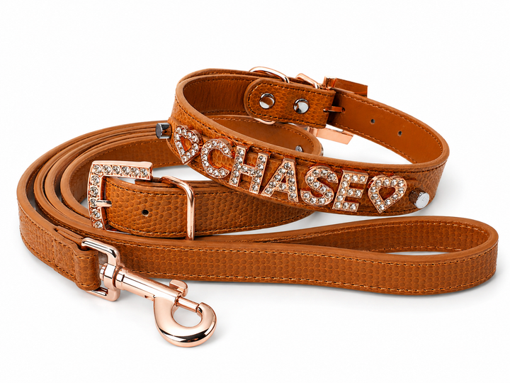 Personalized Collar | Saddle Brown and Rose Gold