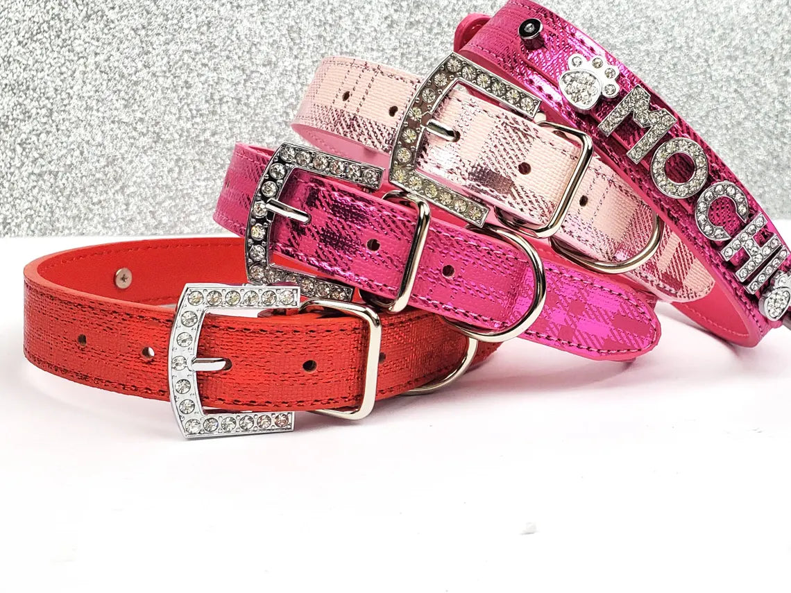 Metallic Plaid Personalized Pet Collars