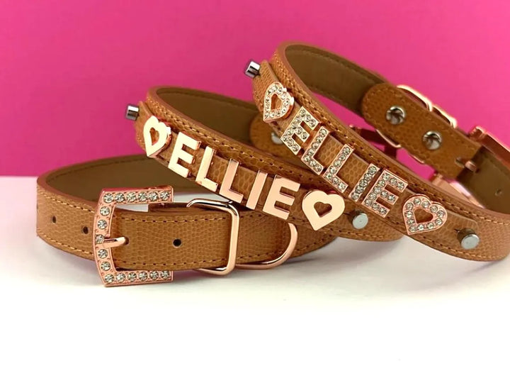 Personalized Collar | Saddle Brown and Rose Gold