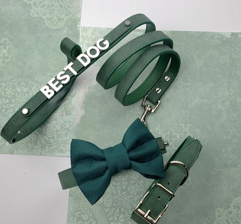 Best Dog Leash Bowtie Collar | Forest Green