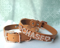 Personalized Collar | Saddle Brown and Rose Gold
