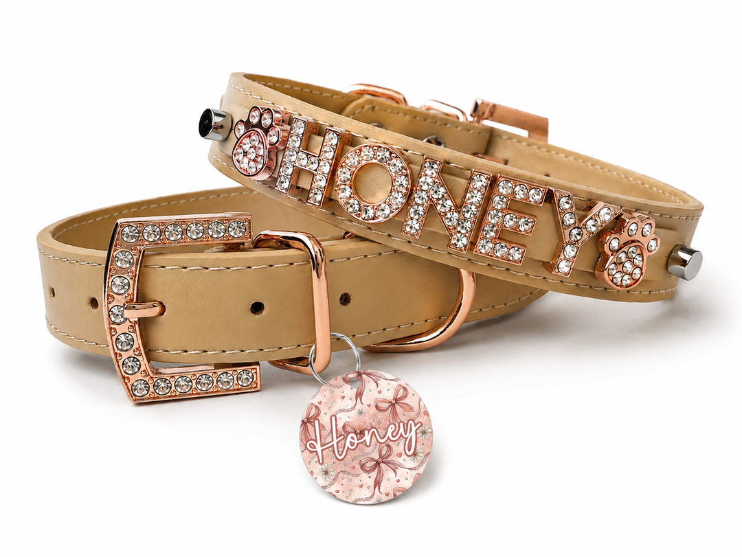 Personalized Collar | Sand and Rose Gold