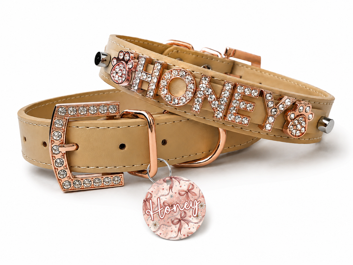 Personalized Collar | Sand and Rose Gold