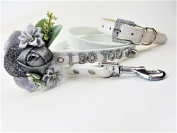 I DO TOO Floral collar and leash | White & Silver | 18 color choices