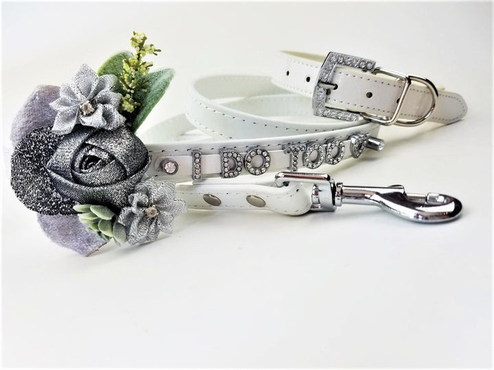 I DO TOO Floral collar and leash | White & Silver | 18 color choices