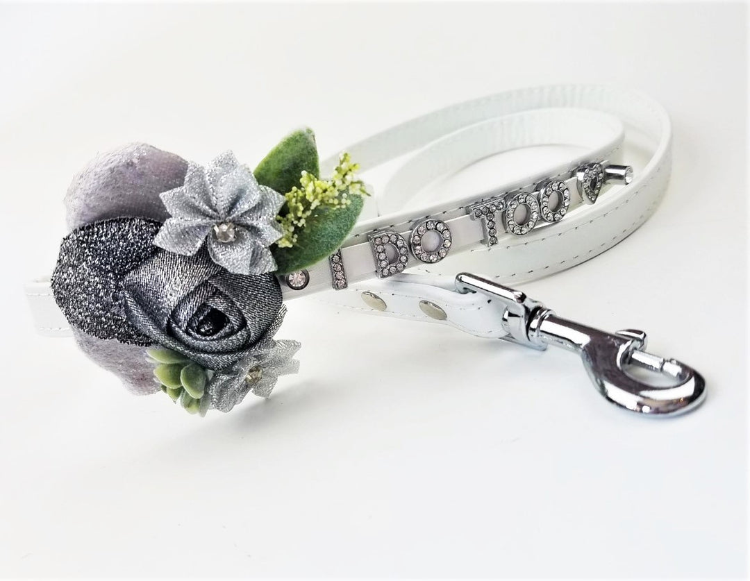 I DO TOO Floral collar and leash | White & Silver | 18 color choices