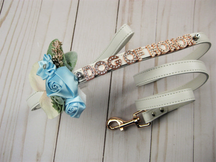 Dog of Honour Floral collar and leash | White & Rose Gold | 18 color choices