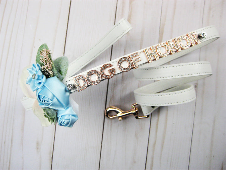 Dog of Honour Floral collar and leash | White & Rose Gold | 18 color choices