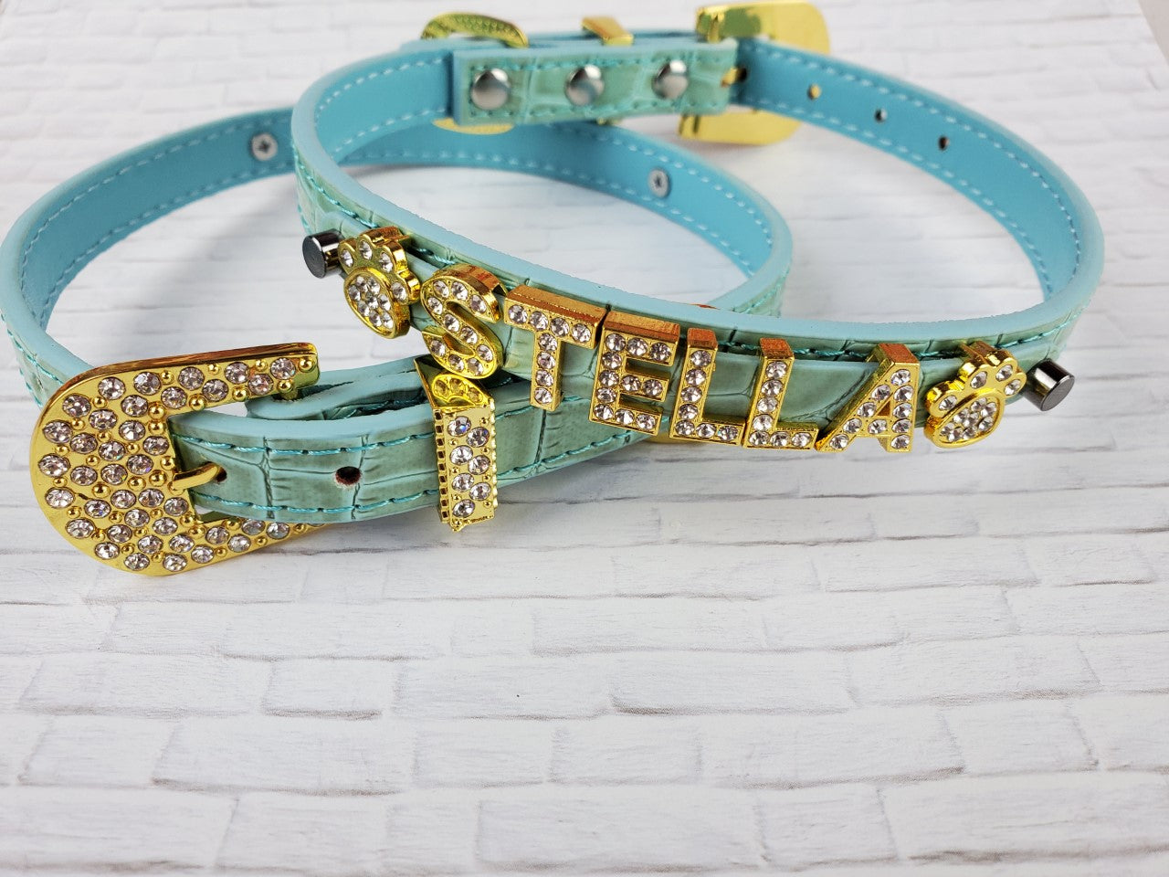 Mint croc collar with gold buckle