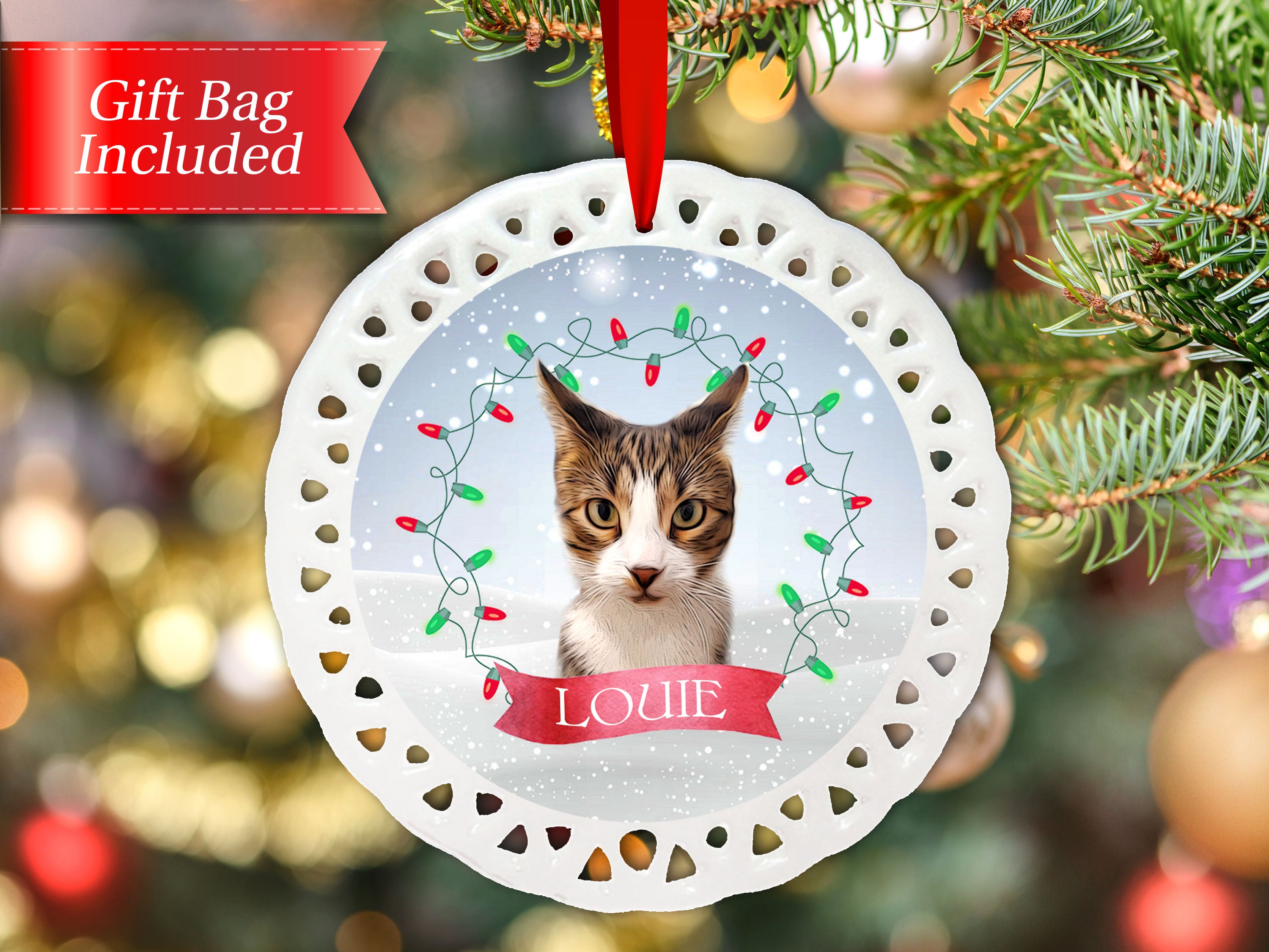 Personalized Christmas Ornament | Black And White Buffalo Plaid