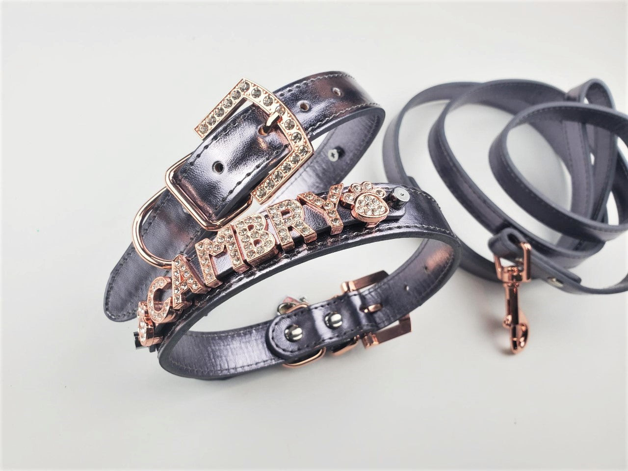 Personalized Collar | Metallic Pewter and Rose Gold