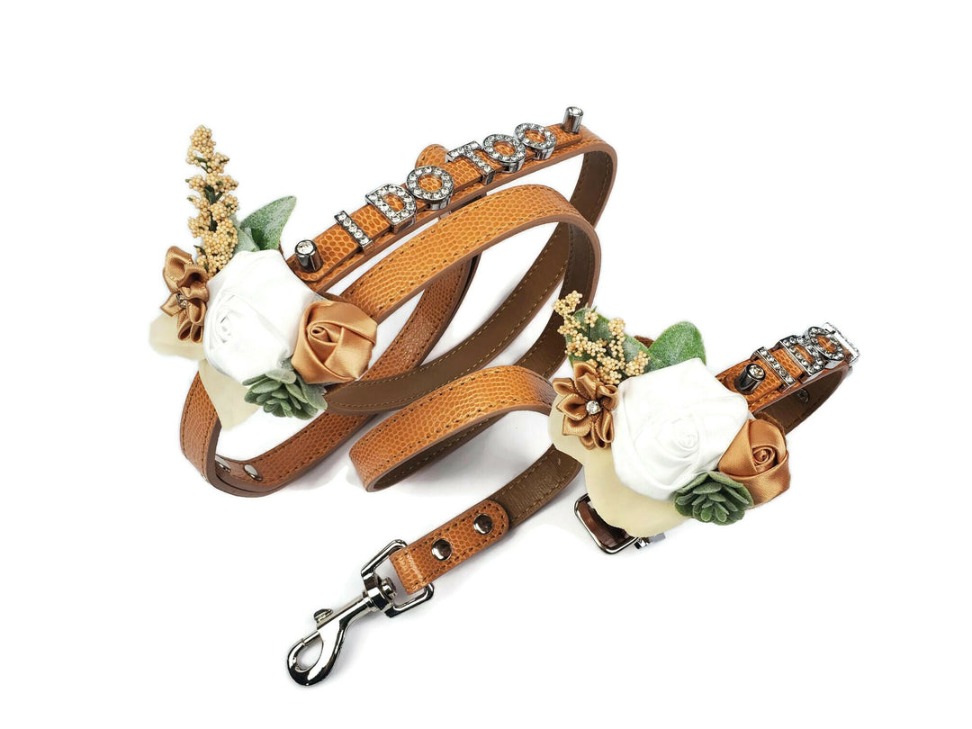 I DO TOO Floral collar and leash | Saddle Brown | 25 color choices