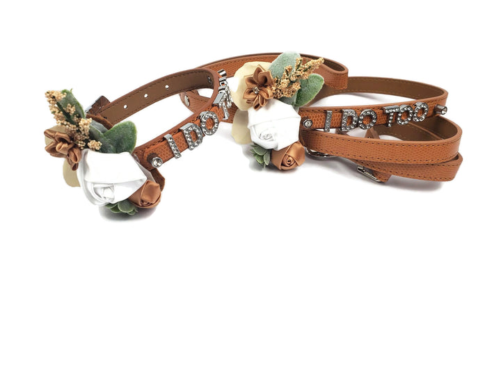 I DO TOO Floral collar and leash | Saddle Brown | 25 color choices